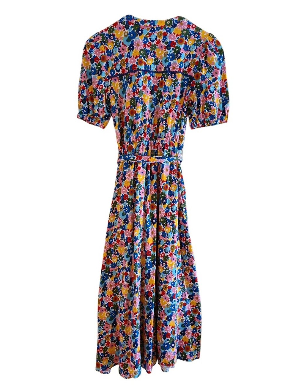 Boden Sofia Trim Jersey Midi Dress Floral Pink Multicolor Belred Waist Pockets - Picture 11 of 16